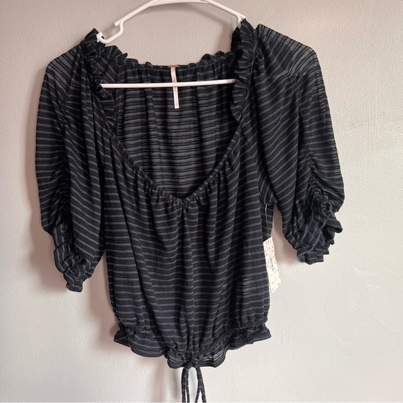 NWT Free People Dorothy Striped Top Black Blue S - Picture 1 of 6